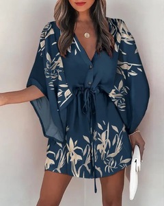 Nuovo arrivo Casual vacanza stampa scollo a V frenulo sciolto <span class=keywords><strong>Mini</strong></span> signore indossare vestito - Product Image 2