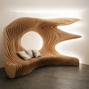 Panca Lunga Parametrica Personalizzabile in Legno Massello, Sedia Parametrica in Legno Tagliato, Arredamento per Interni ed Esterni - Product Image 4