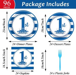 Assiettes jetables de haute qualité fournitures de fête à thème bleu bébé garçon joyeux 1er <span class=keywords><strong>anniversaire</strong></span> fête vaisselle fournitures de décoration - Product Image 3
