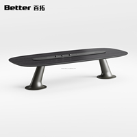 Mesa de Conferencia Rectangular de Madera con Tomas de Corriente Integradas, Escritorio de Reuniones Moderno y Elegante para Oficina