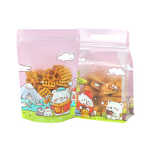 Sacs en Mylar personnalisés, mignons et <span class=keywords><strong>de</strong></span> style dessin animé, pour enfants, pour bonbons et collations, refermables avec fermeture éclair, pochette debout avec fenêtre, personnalisable - Product Image 1