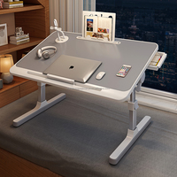 Table pliante en bois réglable et extensible pour ordinateur portable, avec fente pour cartes et porte-gobelet, idéale pour dortoir d'étudiant, bureau à domicile ou usage décontracté
