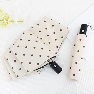 Parapluie pliant entièrement automatique à pois pour adulte, protection UV, revêtement noir, design simple, double usage soleil/pluie, fibre de polyester - Product Image 4