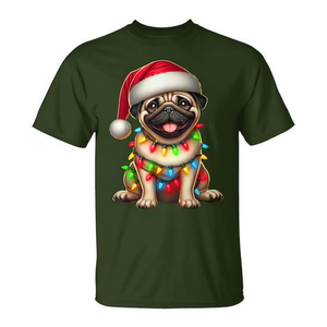 Camiseta con diseño de perro pug, luces navideñas y gorro de Papá Noel, regalo para amantes de los perros - Product Image 2
