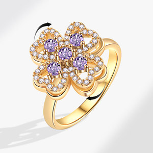 Anillo Giratorio de Circonita Púrpura con Forma de Flor, Ajustable, Chapado en Oro sobre Cobre, con Forma de Corazón y Trébol de Cuatro Hojas, Anillo de Joyería para Aliviar la Ansiedad - Product Image 2