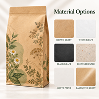 Sachet personnalisé en papier kraft sans fenêtre pour tisanes, scellé sur huit côtés, pour la vente au détail et en gros