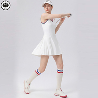 QUMOR Rok Yoga Tanpa Lengan Berleher Tinggi dengan Celana Pendek Terintegrasi Model A-Line untuk Lari, Tenis, Olahraga, Cepat Kering, Bernapas, dan Elastis Empat Arah