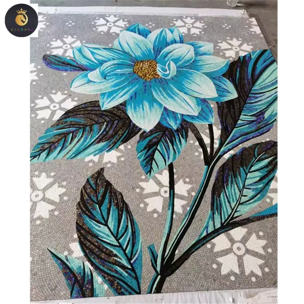 Azulejos de pared de mosaico de arte Waterjet con diseño de flores azules populares