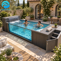Piscine hors sol en fibre de verre de 20 pieds x 40 pieds avec cascade extérieure, vue panoramique, jacuzzi et spa, idéale pour les villas de villégiature haut de gamme