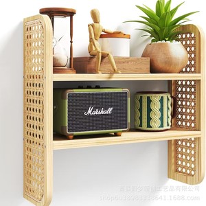 Cross-border wooden rattan <b>wall</b>-<b>mounted</b> <b>shelf</b>, simple living room decoration, multi-layer sundry storage and organization rack - Product Image 5