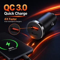 Cargador de Coche de 45W con Doble Puerto, Mini USB-C PD + USB-A QC3.0 Rojo, Adaptador de Corriente Universal para Encendedor de Cigarrillos de 12-24V