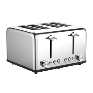 4 Slice Bread Toaster Stainless Steel Retro Toasters with 1.5'' Wide Slot Automatic Pop Up Electric Toaster for Breakfast