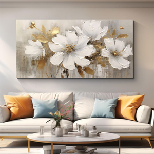 Tóm tắt tường nghệ thuật trắng vàng tay vẽ tranh sơn dầu tác phẩm nghệ thuật hiện đại hoa bức tranh vải in trang trí nội thất bức tranh tường - Product Image 1