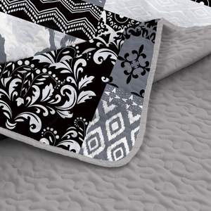 Impreso Patchwork patrón poliéster Material negro <span class=keywords><strong>turquesa</strong></span> Color 3 uds juego de cama <span class=keywords><strong>colcha</strong></span> para tamaño Queen/King - Product Image 6