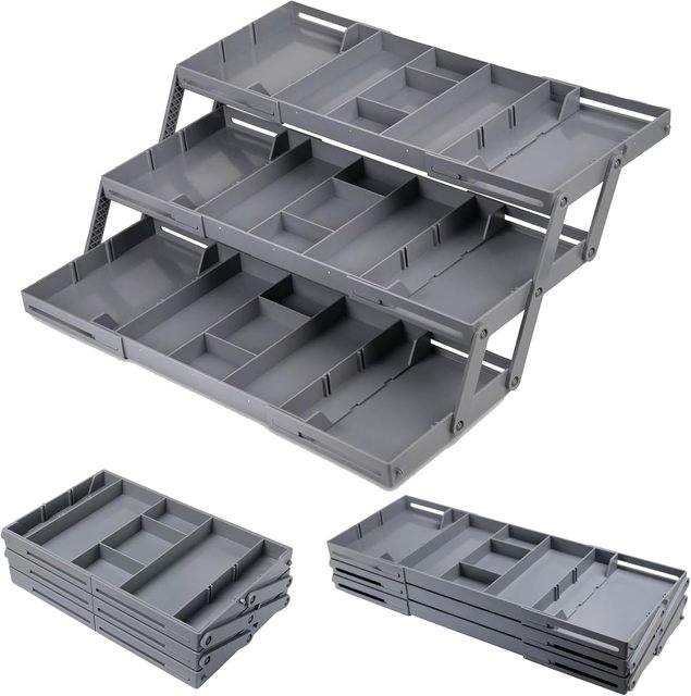 1 Row 3 Tier Multi Level Folding Smart Drawer Organizer Expandable Junk Drawer Organizer for Makeup Jewelry Desk Office Drawers