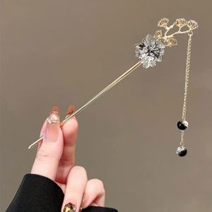 2025 Horquilla de Metal Elegante con Borla de Flor de Rosa Negra y Luna, Estilo Chino Hanfu, para Mujer, Accesorios para el Cabello - Product Image 6