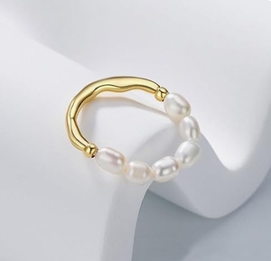 14K Gold Filled Mini Size 2-3mm Rice Pearl Adjustable Stackable <strong>Stretch</strong> Pearl <strong>Ring</strong> - Product Image 4