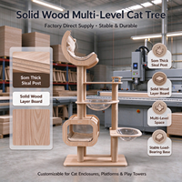 Arbre à chat et villa pour chat tout-en-un en bois massif, tour à chat multi-niveaux de luxe avec capsule spatiale, peu encombrant pour les grands chats