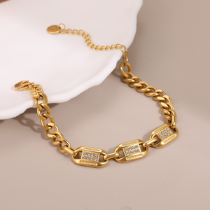 Pulsera de titanio y acero de lujo de nuevo estilo con cadena con diamantes incrustados - accesorio elegante que no pierde el color - Product Image 3