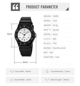 Quartz SKMEI 2151 <span class=keywords><strong>montre</strong></span> analogique pour adolescents boîtier 50M étanche à la mode enfant Style résine bande PC chronomètre alarme Double - Product Image 6