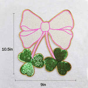 Factory Direct Supply Big Glitter Sequin Shamrock Patches St Patrick'S Day <b>Bow</b> Patches Iron On - Product Image 2