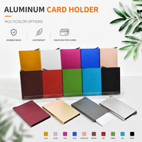 Dompet Kartu Minimalis Tipis Anti RFID dari Aluminium Alloy, Tempat Kartu Kredit Bisnis Tanpa Penutup, Terukir Laser