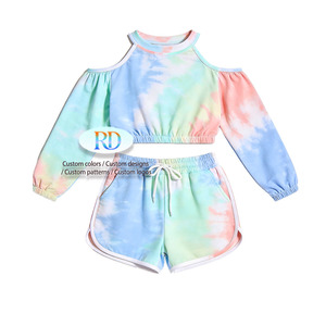 Conjunto <span class=keywords><strong>de</strong></span> Verano para Niñas <span class=keywords><strong>de</strong></span> 1 a 6 Años con Estampado Tie Dye, Top Corto <span class=keywords><strong>de</strong></span> Manga Larga con Hombros Descubiertos y Pantalones Cortos para Uso Diario Informal - Product Image 6