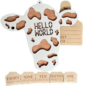 Libro de registro de crecimiento de bebé con forma de vaca, hito de luna llena, regalos conmemorativos de primer cumpleaños, artesanías de madera - Product Image 4