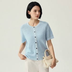 Haut en maille à manches courtes pour femme en Lyocell Triacétate, style <span class=keywords><strong>français</strong></span>, <span class=keywords><strong>jacquard</strong></span> floral 3D, élégant et sophistiqué, idéal pour l'été, vente en gros - Product Image 2