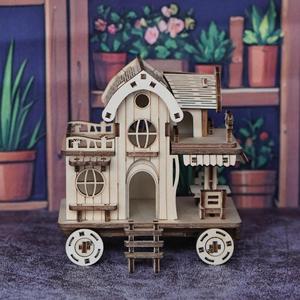 Rompecabezas 3D de Madera, Juguete DIY, Villa, Casa Móvil, Cafetería, <span class=keywords><strong>Bar</strong></span>, Modelo de Edificio con Ruedas - Product Image 4