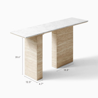 Console en travertin KUMUSI FURNITURE avec plateau en marbre blanc
