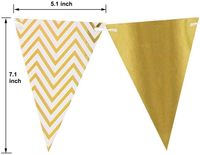Guirlande de fanions triangulaires en papier doré métallisé scintillant, 8,2 pieds, avec pompons, 15 pièces, pour fête de naissance