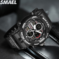 Jam Tangan SMAEL 8038 Analog-Digital Tahan Air Sport, Tali Plastik Bercahaya, Stopwatch, Alarm, Model Muda, Digital Quartz