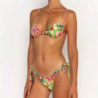 Ensemble bikini 2 pièces imprimé personnalisé, sexy, à nouer sur les côtés, maillot de bain femme, vente en gros OEM ODM, imprimé vintage, tenue de plage