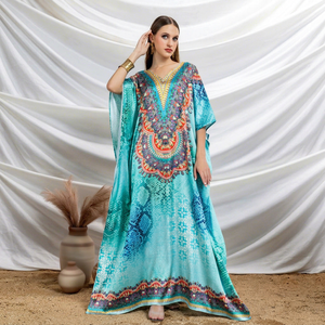 Hot Sale Designer Turkish Style <b>Kaftan</b> Kurta Women Polyester Handmade Batwing Sleeves V Neck Regular Fit Flared Hem Ramadan - Product Image 1