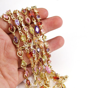 Luxury 14K Gold Plated Rainbow Cubic Zirconia Tennis <strong>Bracelet</strong> Colorful Pear Oval Marquise Cut <strong>Gemstone</strong> <strong>Bracelet</strong> for Women Gift - Product Image 6