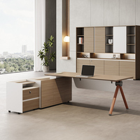Ensemble de bureau de direction de luxe 2,0 m, table de patron moderne en bois avec armoire de classement et chaise ergonomique, mobilier modulaire