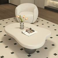 Ensemble de table basse moderne en bois de noyer gris et blanc, grand modèle ovale incurvé, style rustique élégant, design nordique minimaliste unique pour salon