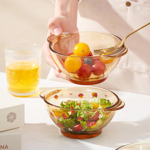 Tazón de vidrio ámbar con diseño de hongos, 400 ml, con doble asa, resistente al calor, para ensaladas, para fiestas y uso en hoteles. - Product Image 2