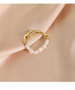 Anillo <span class=keywords><strong>De</strong></span> Perlas <span class=keywords><strong>De</strong></span> agua dulce para mujer, joyería coreana, 6 anillos <span class=keywords><strong>De</strong></span> empalme <span class=keywords><strong>De</strong></span> <span class=keywords><strong>Metal</strong></span> chapado en oro para niña - Product Image 2