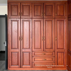 للبيع بالجملة من المصنع خزانة ملابس خشب أحمر منحوتة من الخشب الصلب خزانة ملابس صينية فاخرة مصنوعة يدويًا من الأعلى - Product Image 1