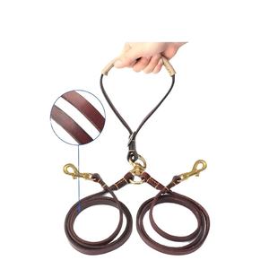 Multi-funzione eco-friendly in pelle a doppia guinzaglio del cane per 2 cani - Product Image 1