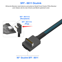 Câble OCuLink SFF-8611 à angle droit 180/90 degrés, cordon de données en nylon avec feuille de cuivre pur PCIe X4 pour serveur GPU/NVMe SSD