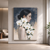 Tableau mural moderne sur toile : Femme asiatique avec orchidée Phalaenopsis blanche, impression numérique encadrée en bois, décoration murale pour salon