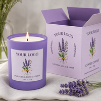 Vente en gros de bougies parfumées à la lavande, au lilas et à l'ambre, en verre mat violet, avec cire de soja, coffret cadeau pour la maison