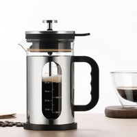 Cafetière à piston en verre borosilicate haute résistance, mécanisme de pression et d'infusion hermétique, 1000 ml, pot de service domestique en acier