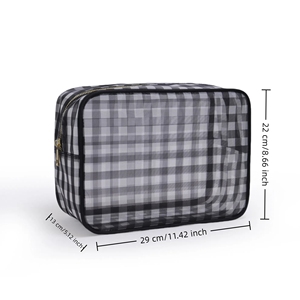 Bolsas de Maquillaje de Nailon Ecológicas para Mujer, Bolsas de Viaje Grandes con Diseño a Cuadros, Organizador de Cosméticos con Cierre, Bolsas con Gran Capacidad - Product Image 6