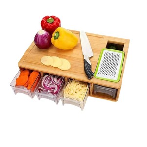 Creative kitchen cutting board with drawers for vegetable sorting and storage; <b>bamboo</b> pull-out cutting board for categorizing - Product Image 5