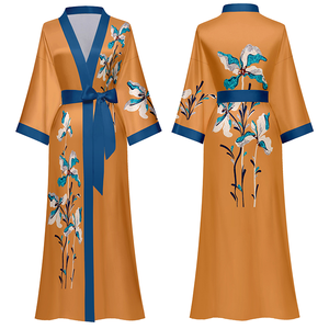 Vente en gros de robes de nuit en soie 100% respirante pour femme, longues, sexy, style kimono, pour mariage, de haute qualité - Product Image 1