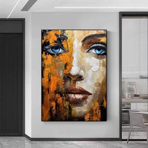 Bella addormentata tavolozza coltello da parete arte blu testurizzata faccia astratta ritratto giovane ragazza pittura ad olio per la casa soggiorno arredamento - Product Image 5